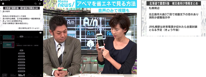 Disaster emergency information summary was broadcast in text for disaster-affected persons during an Intensity 6 earthquake in Hokkaido.